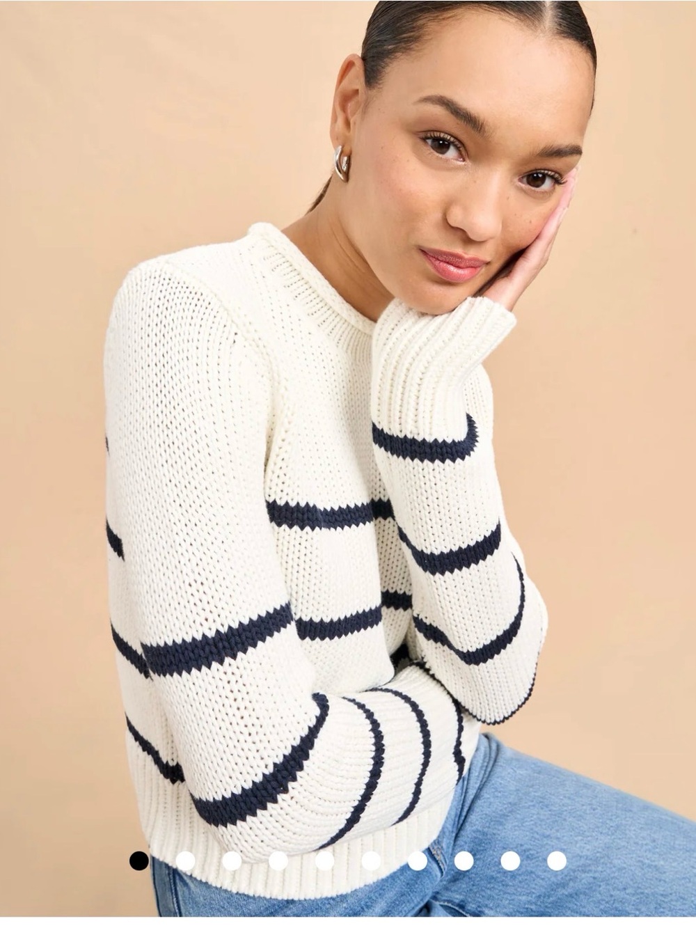 La Ligne Cream and Navy Striped Crewneck Sweater
